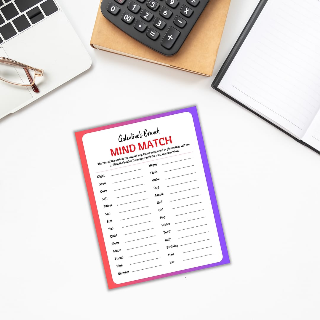 The "Galentines Brunch Invitation & Party Games PLR" is perfect for livening up your next Galentine's Brunch. Pair it with a laptop, calculator, and notebook on the table, and you've got the ultimate game for an unforgettable brunch party.