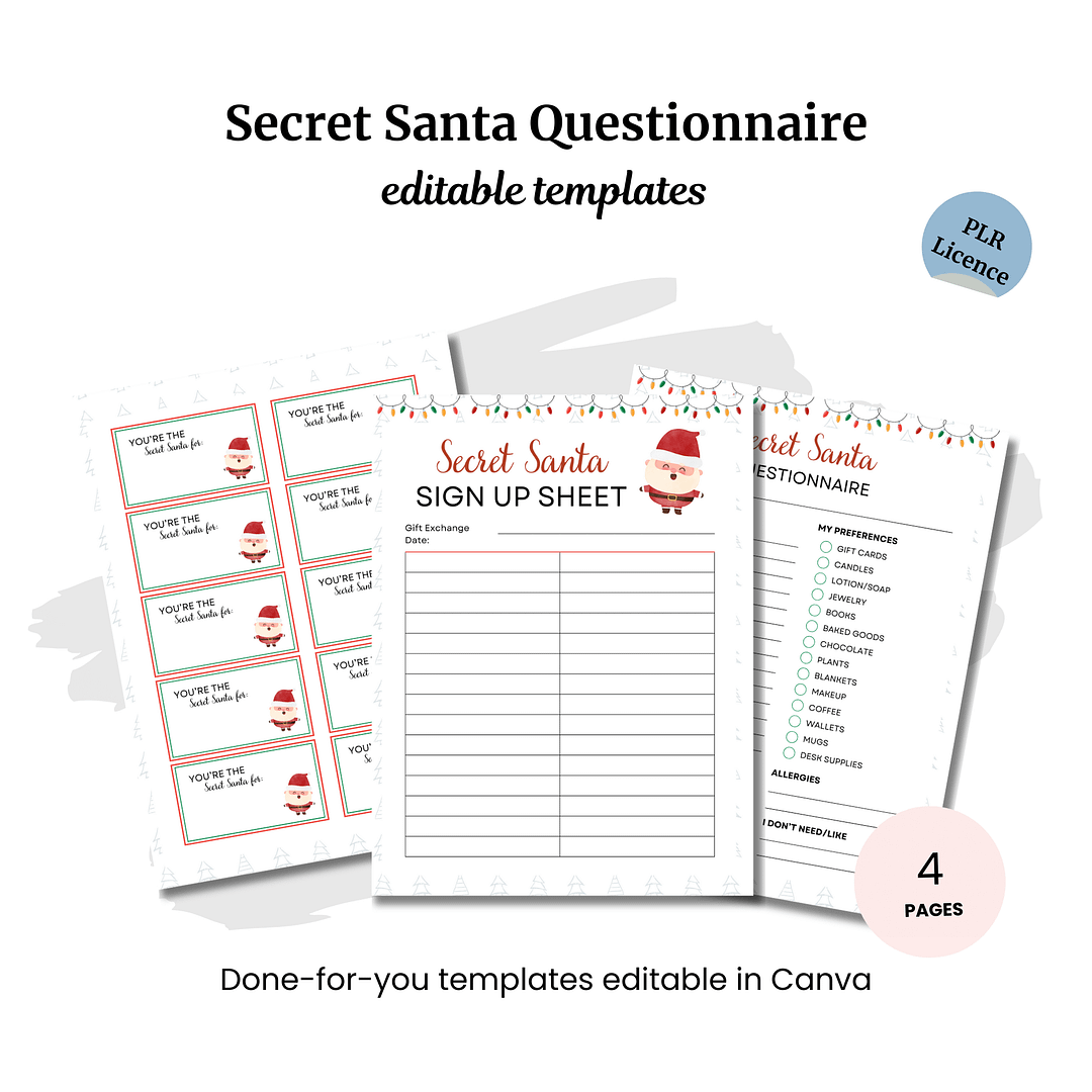 Secret Santa Sign-Up Questionnaire PLR