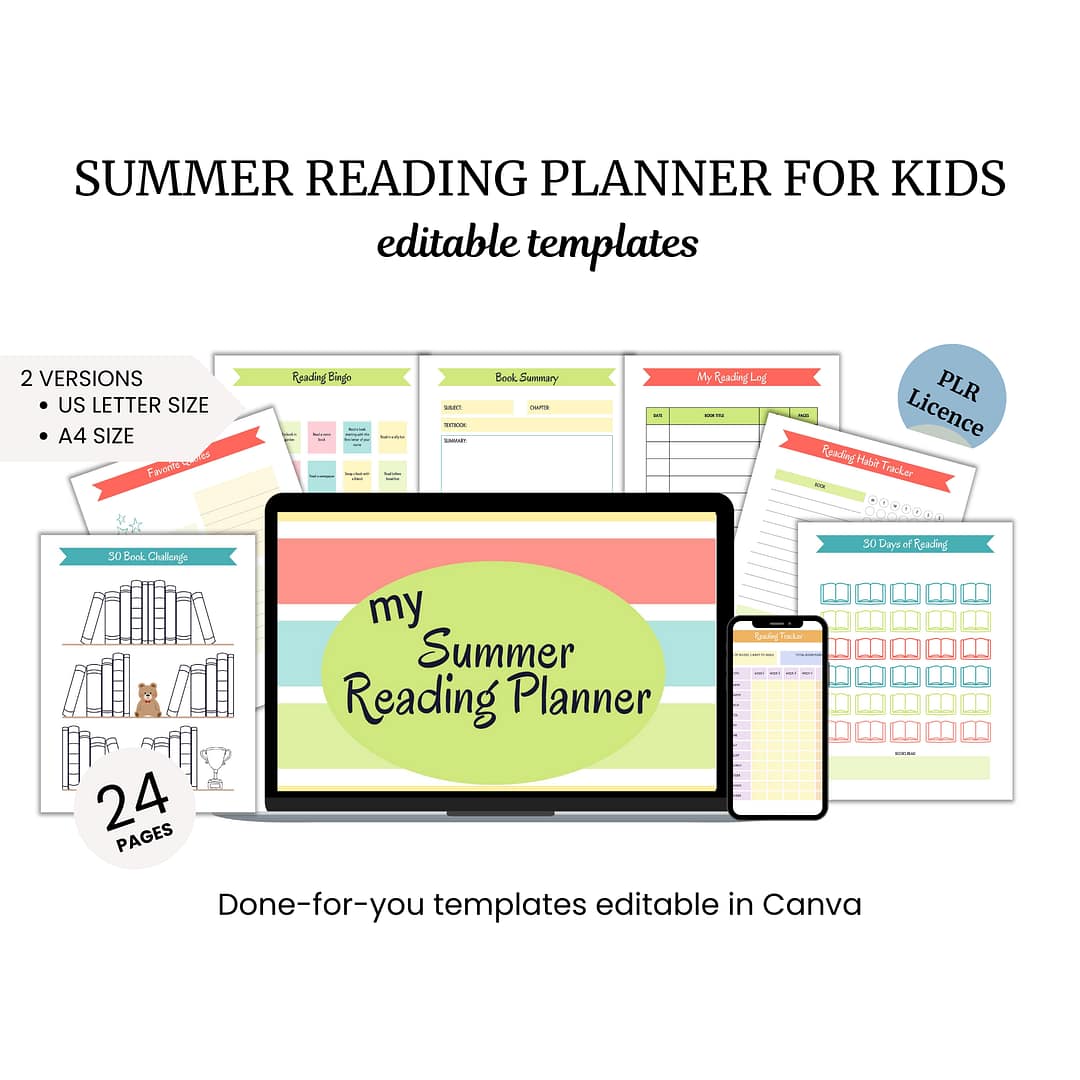 a laptop and a tablet with the text summer reading planner for kids