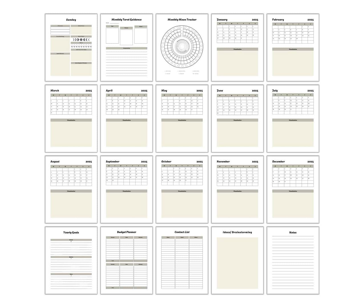 The Witchy Planner PLR offers enchantingly designed planner pages with monthly calendars, trackers, a budget planner, creativity pages, and notes to organize your year.