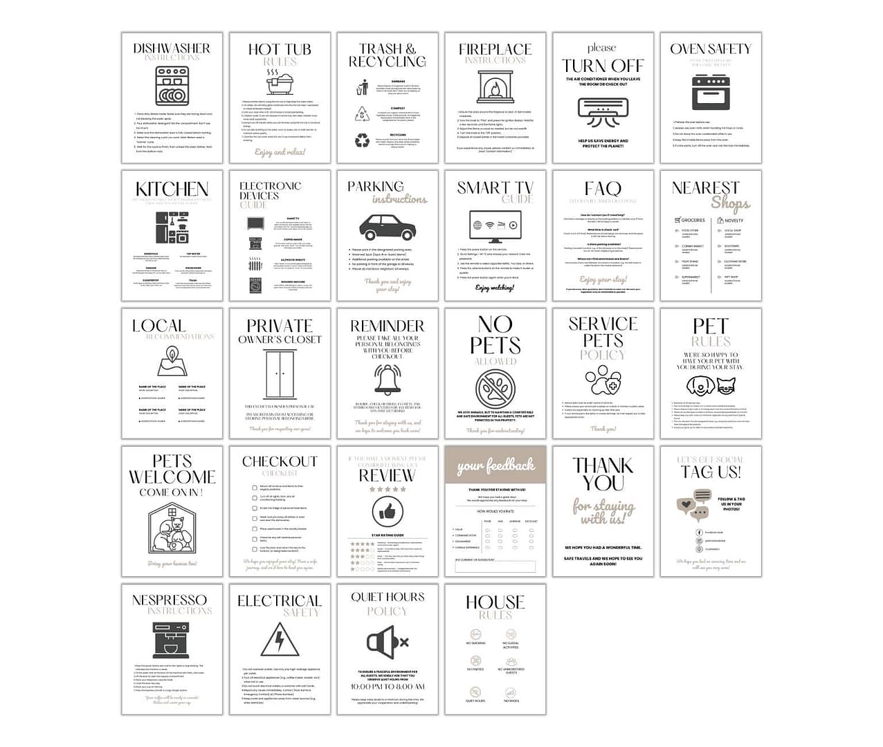 The Delivery Driver Signs Bundle PLR features 24 informative signs with illustrations and text covering topics like appliances, parking, pet policies, and feedback—perfect for delivery drivers needing quick guidance.