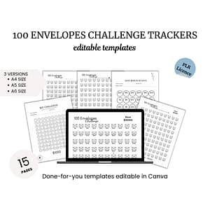 a computer screen with the text, 100 envelopes challenge trackers