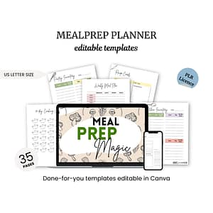 a meal prep planner with a laptop and phone
