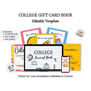 a college gift card book with a laptop and other items