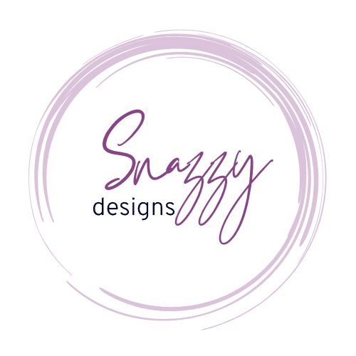 Logo of 'snazzy designs' with stylized handwriting inside a sketched circle.