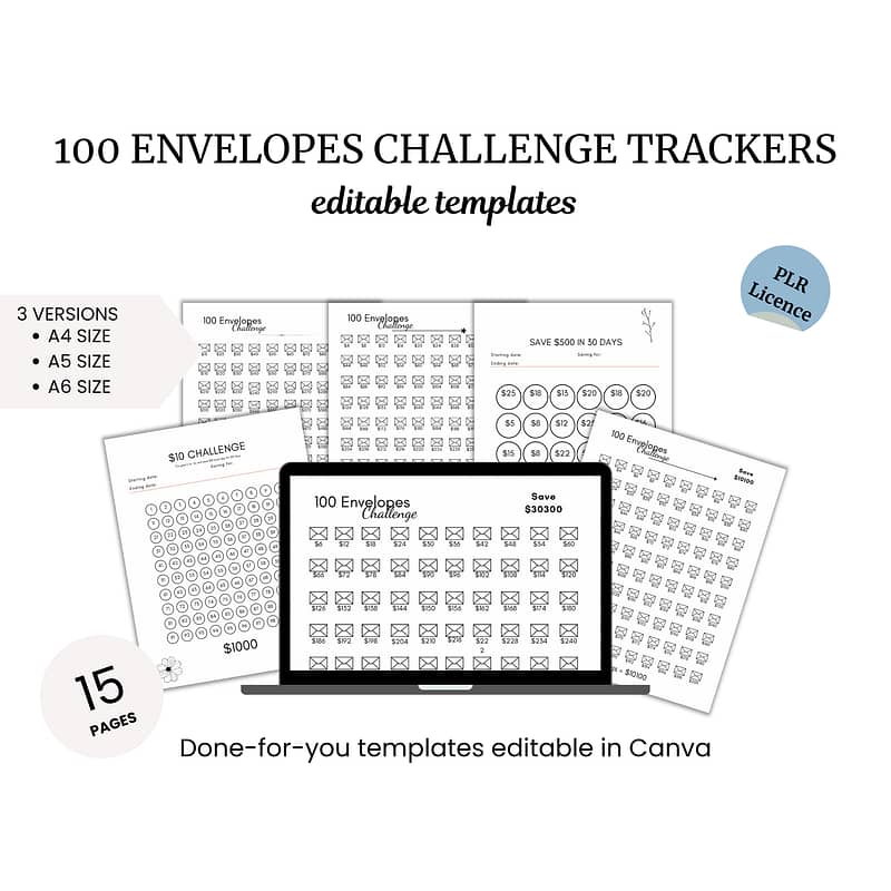 a computer screen with the text, 100 envelopes challenge trackers