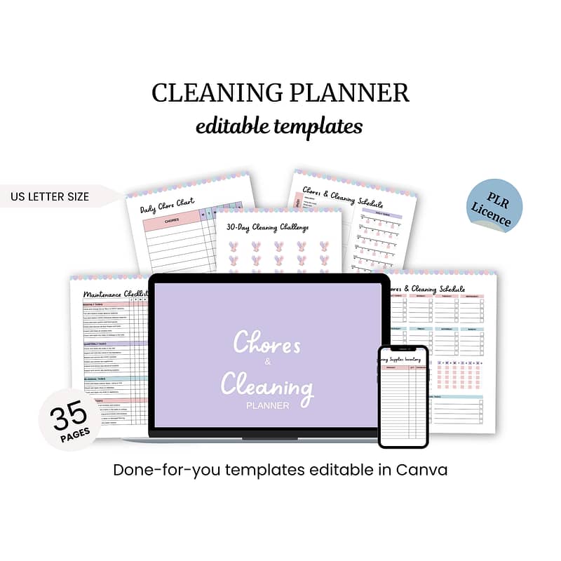 a laptop and a phone with a cleaning planner on it