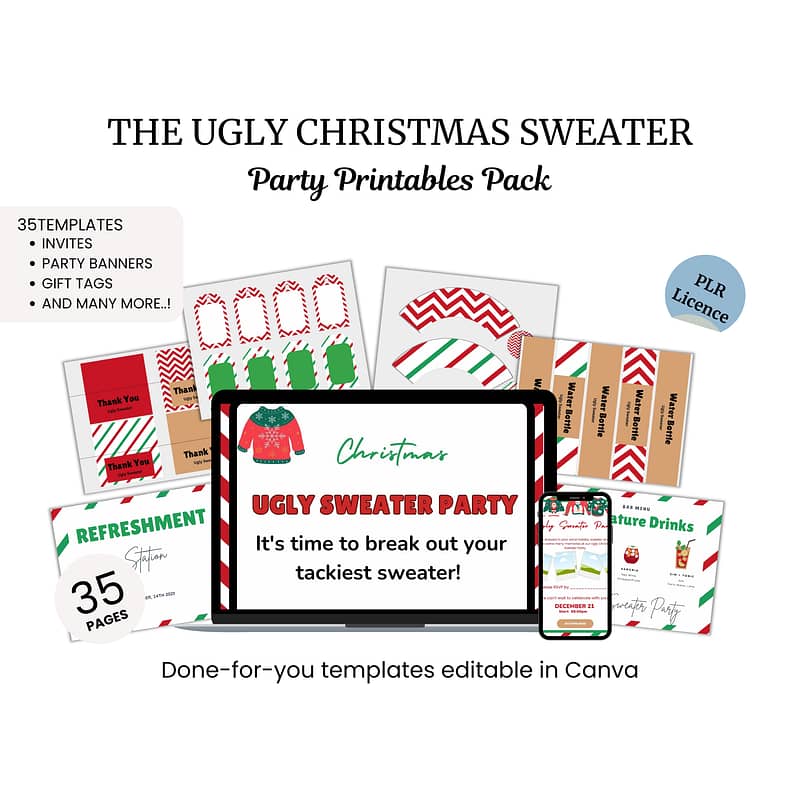 the ugly christmas sweater party printables pack